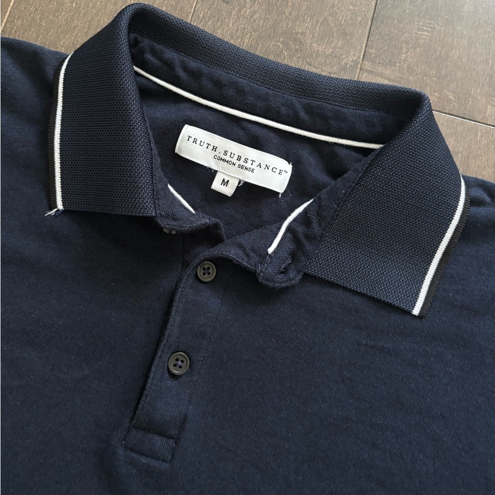 Mens Truth & Substance Classic Navy Polo Shirt Size M Contrast Trim Minimal - Picture 6 of 9